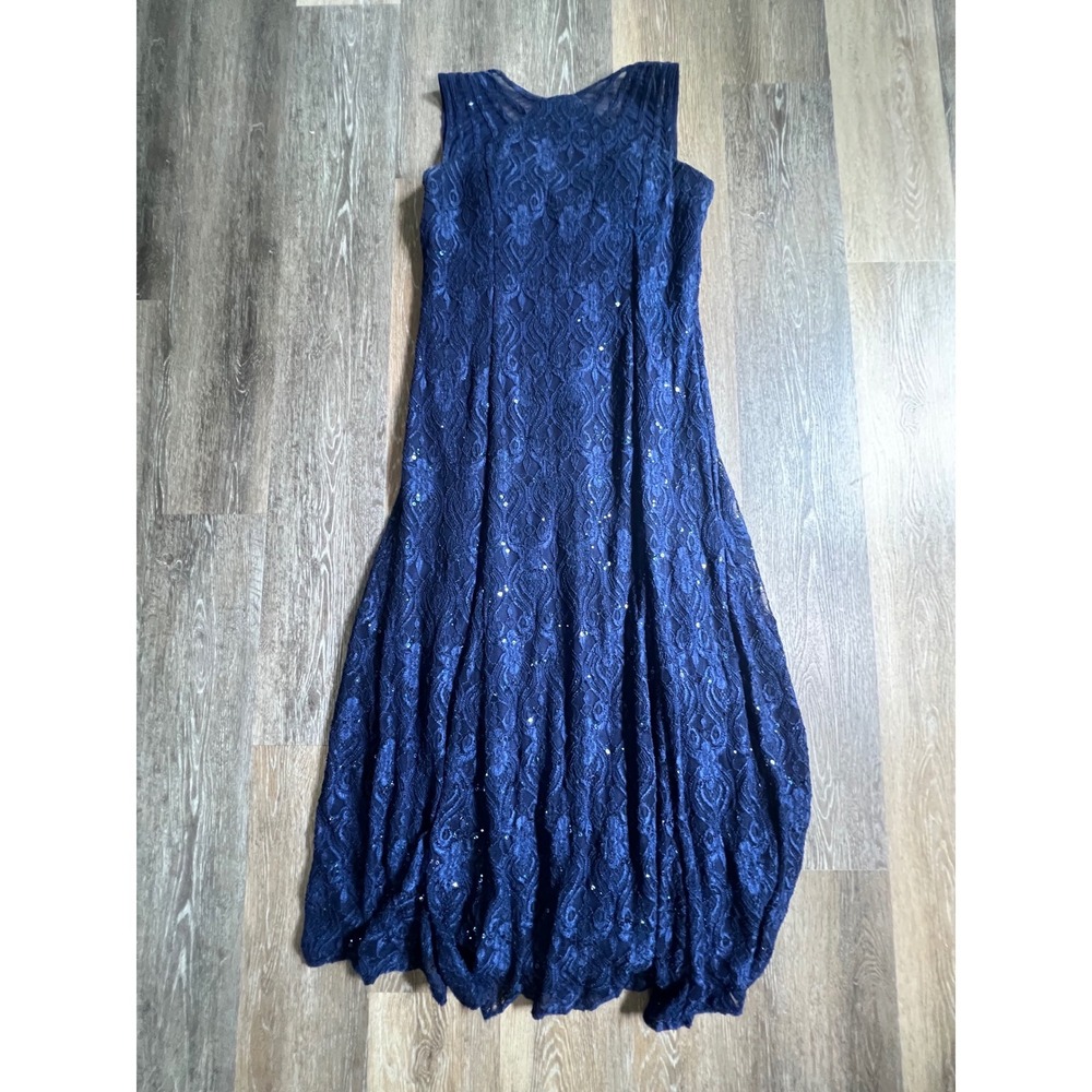 R&M‎ Richards Lace Sequin Gown Womens 18 Navy Blue Sleeveless Formal Maxi Dress